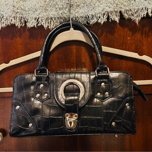 Vintage Y2K High Street Croc-Embossed Satchel Handbag with Silver Ring Hardware